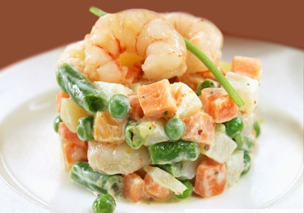 Macedoine de légumes aux crevettes