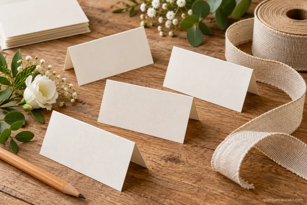 Cartons marque-places vierges avec crayon et ruban en lin
