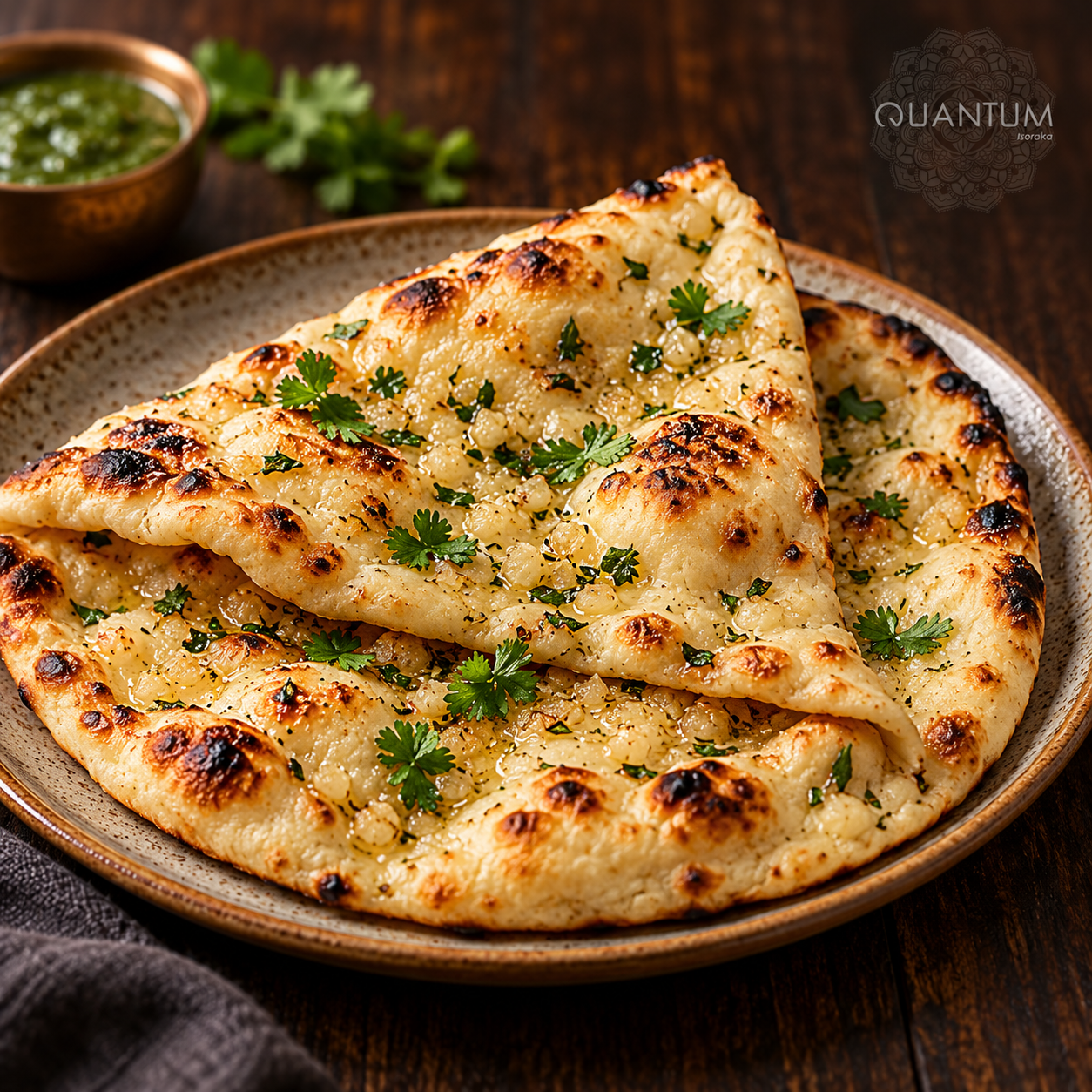 Naans dorés garnis d’ail et d’herbes