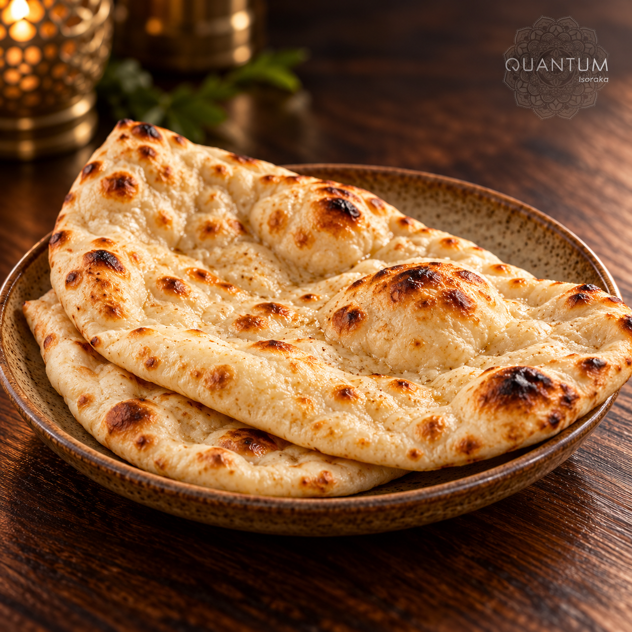 Naan nature gonflé et doré sur une assiette