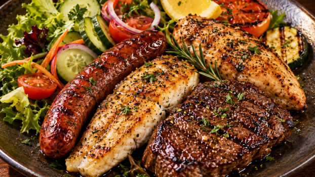 Assortiment grillé de merguez, poisson, poulet et zébu — Quantum Isoraka